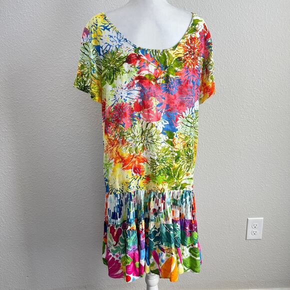 Jams World Hattie Santini Floral Mini Dress Women's XL Ruffle Hawaiian Tropical - Picture 4 of 8